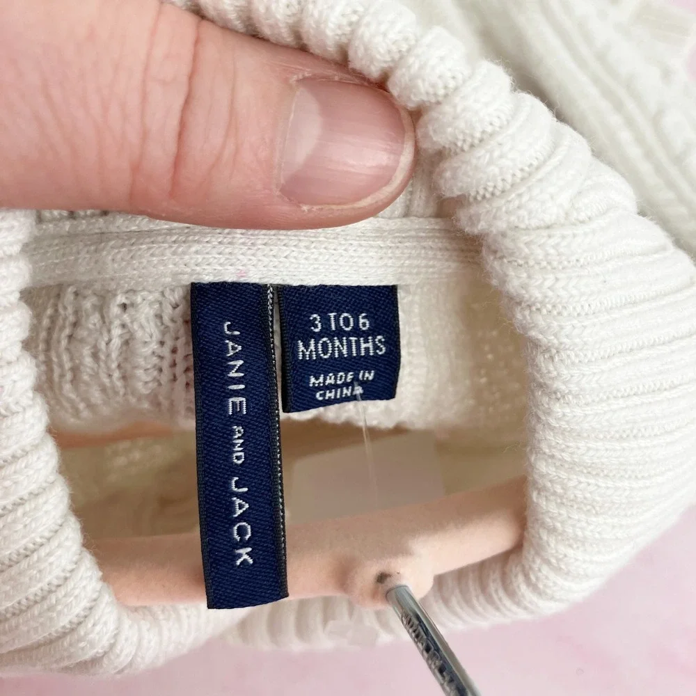 Janie and Jack Baby Romper Cream Cable Knit Shawl Collar Button Front 3-6 Months